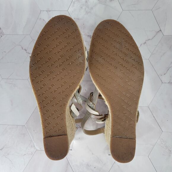 Tahari Waver white and gray metallic wedge sandals size 8.5 - Picture 6 of 9